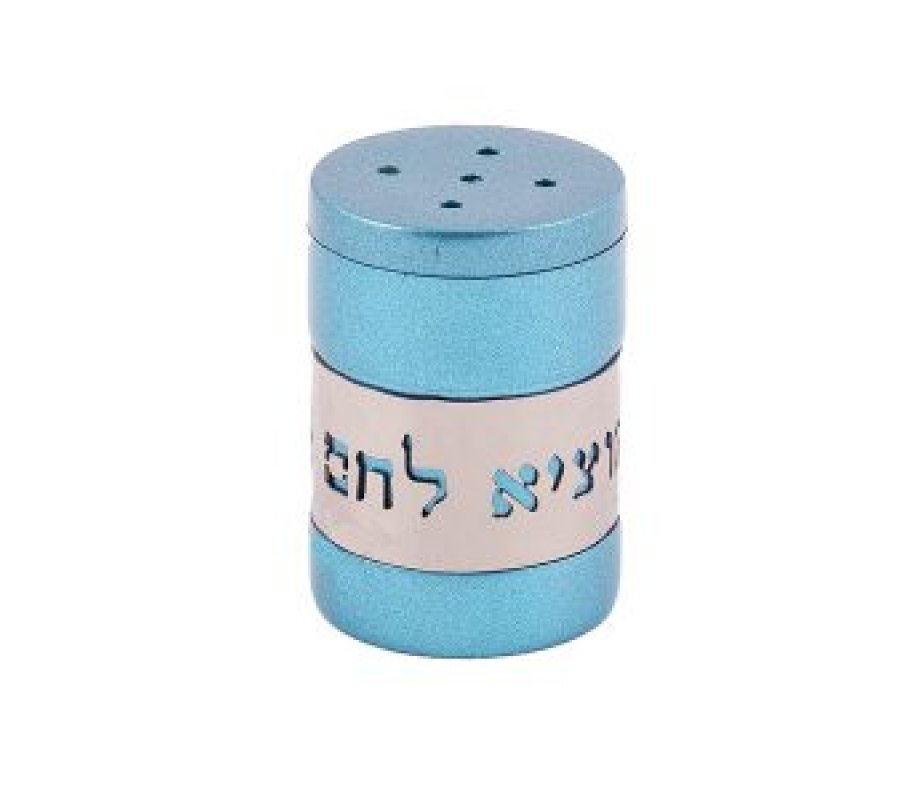 Yair Emanuel Anodized Aluminum Salt Shaker, Bread Blessing Cutout – Blue