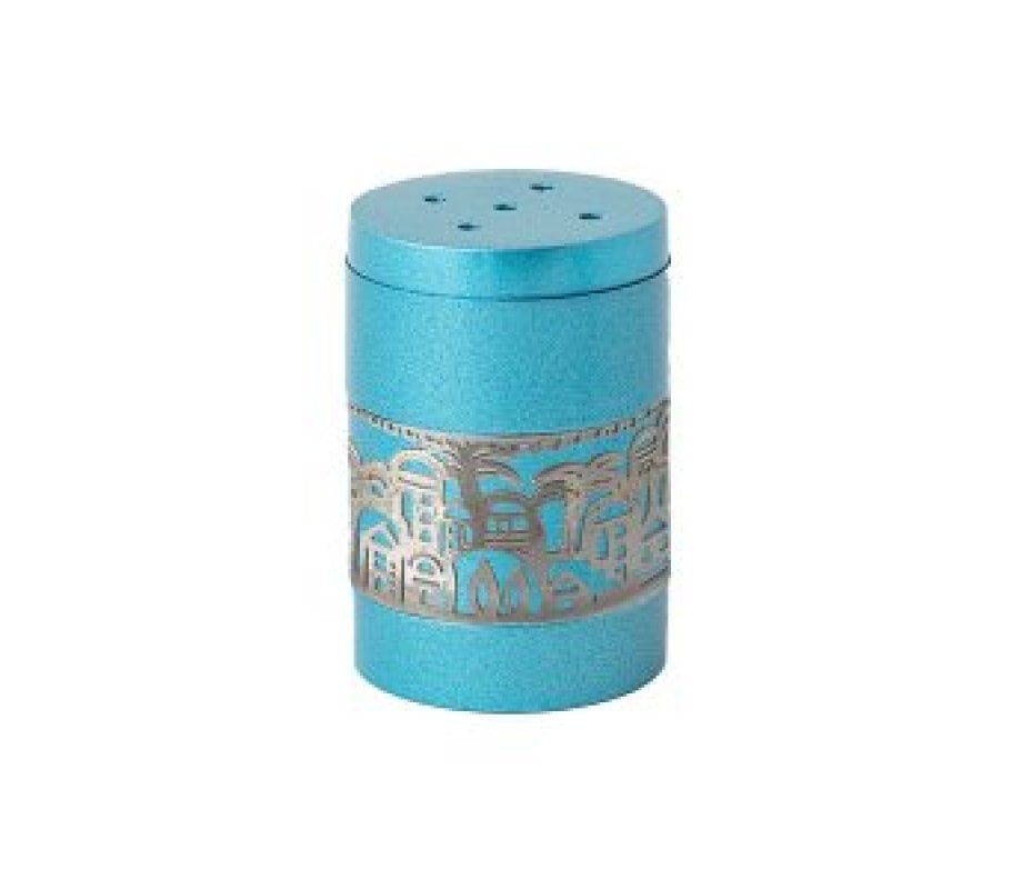 Yair Emanuel Anodized Aluminum Salt Shaker, Cutout Jerusalem Band - Turquoise