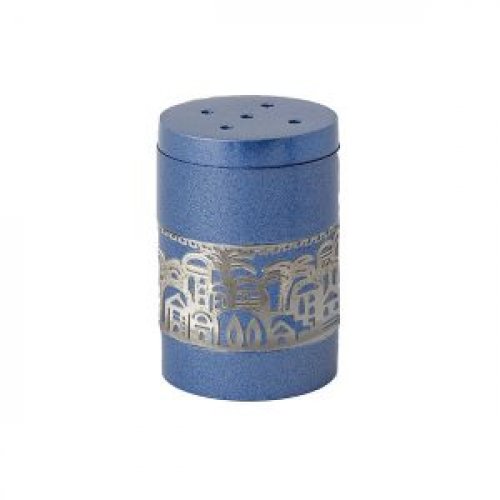 Yair Emanuel Anodized Aluminum Salt Shaker, Decorative Jerusalem Band – Blue