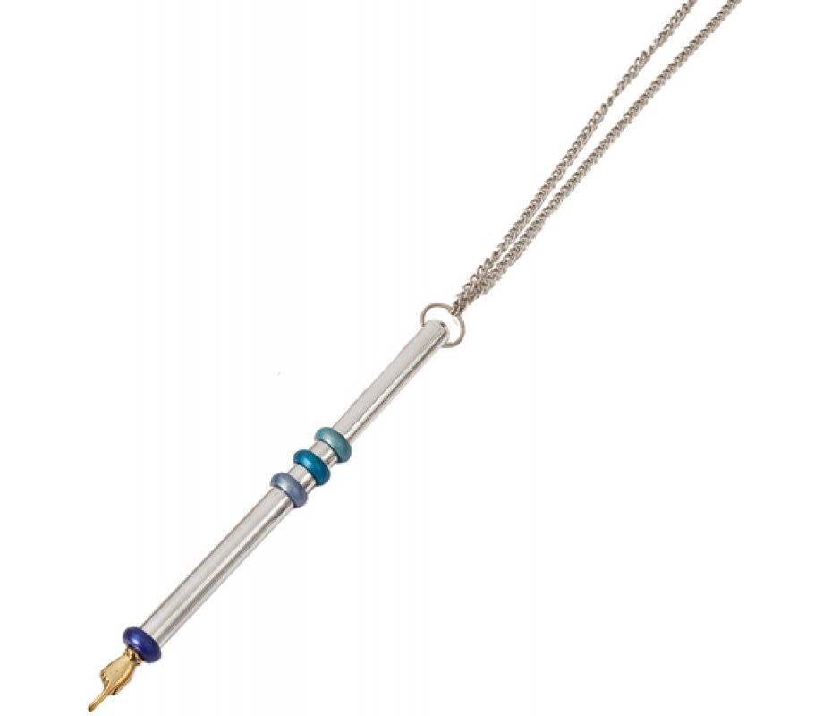 Yair Emanuel Anodized Aluminum Silver Torah Pointer Yad - Blue Rings