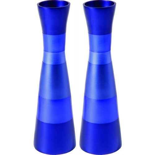 Yair Emanuel Anodized Aluminum Slender Shabbat Candlesticks - Colored Bands