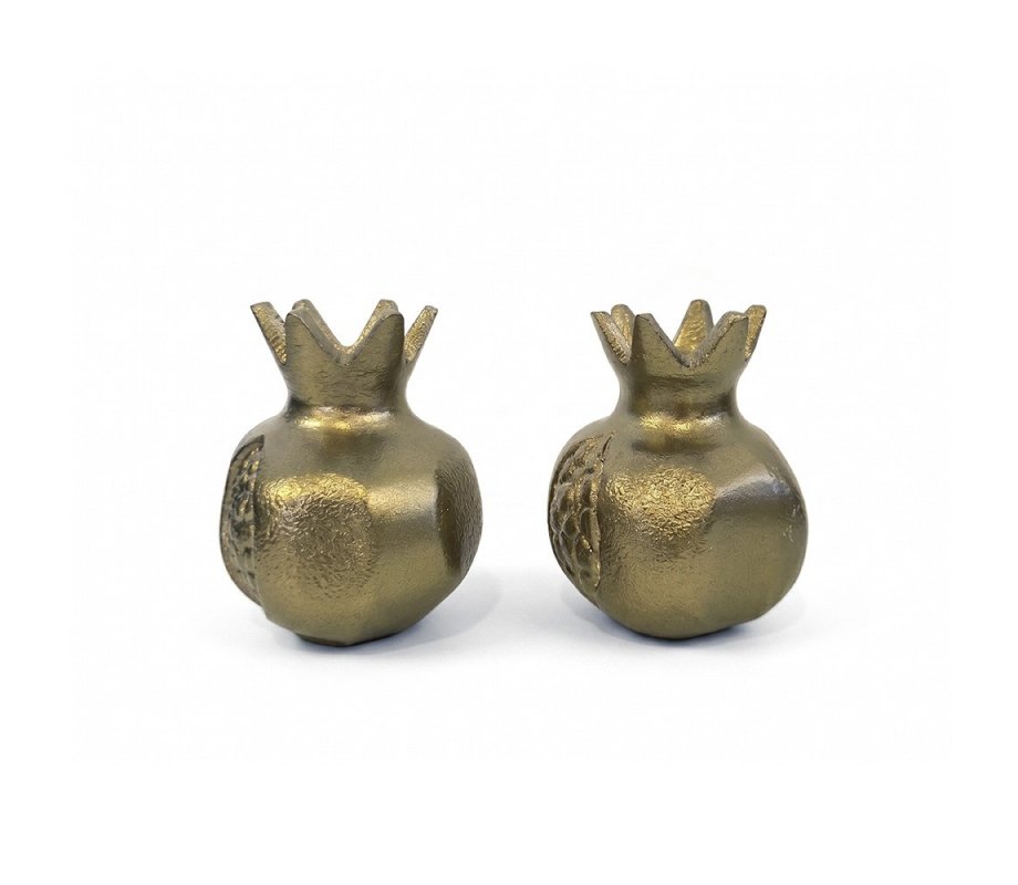 Yair Emanuel Antique Style Small Gold Color Candlesticks - Pomegranate