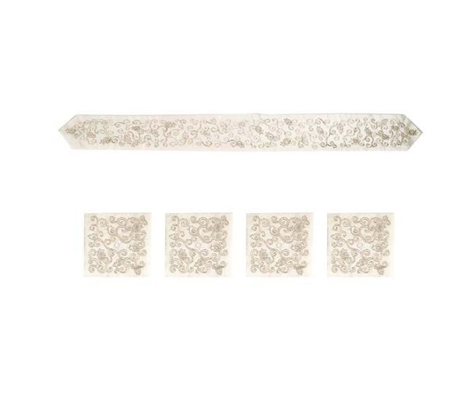 Yair Emanuel Atarah Plus 4 Corners for Tallit, Floral Design - Silver on White