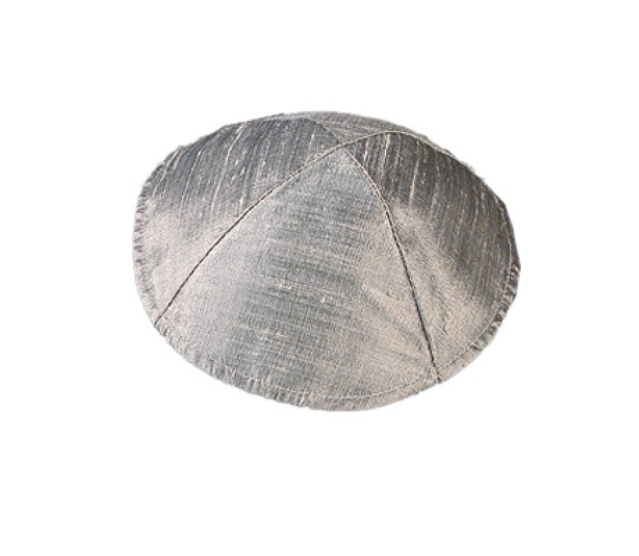 Yair Emanuel Basic Raw Silk Kippah - Silver Grey