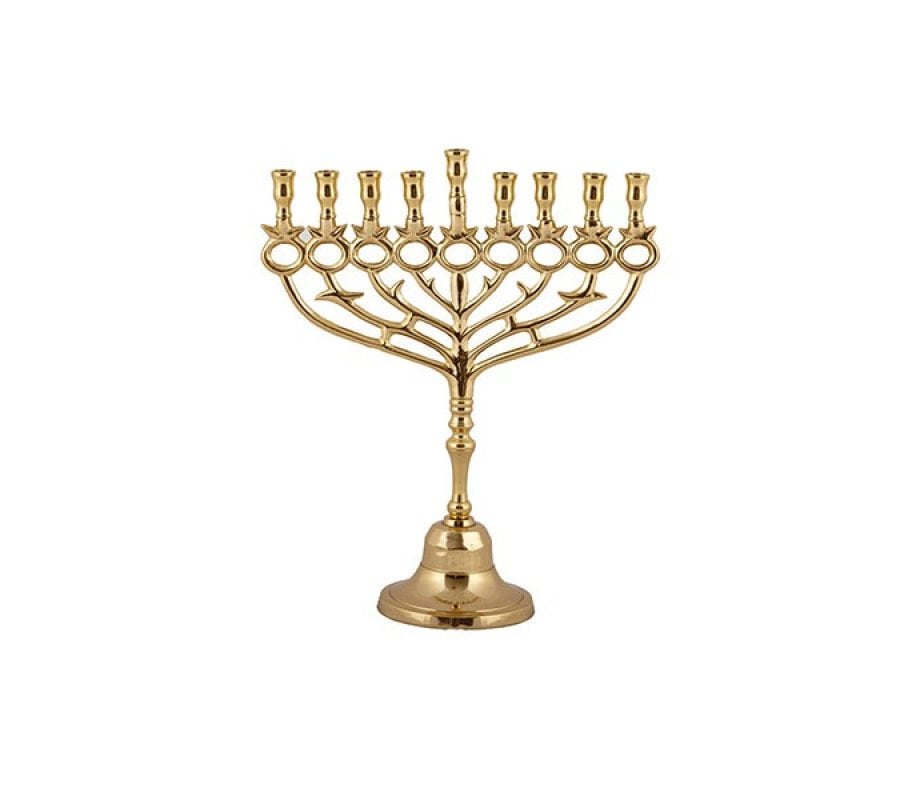 Yair Emanuel, Brass Gold Chanukah Menorah with Pomegranate Design - 10