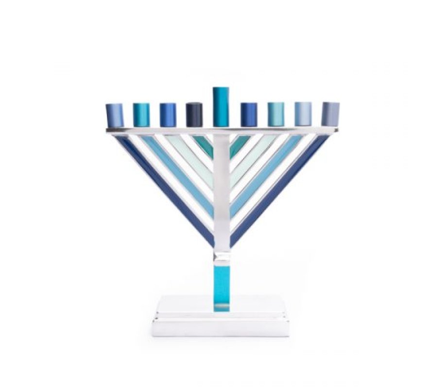 Yair Emanuel Chabad Chanukah Menorah, Shades of Blue - 7 Inches High