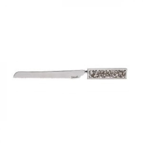 Yair Emanuel Challah Knife, Cutout Design and Blessing Words on Handle - Gray