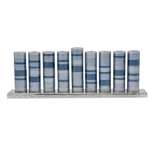 Yair Emanuel Chanukah Menorah, Cylinders with Rings – Gray Shades and Silver