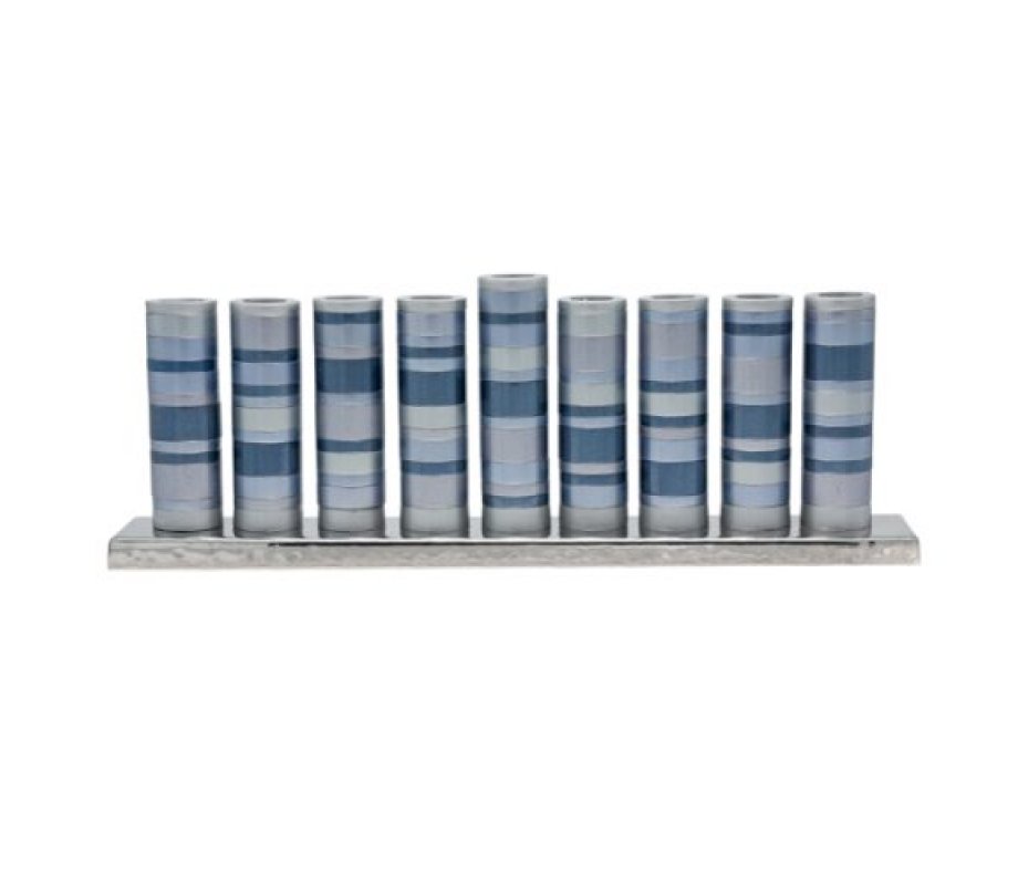 Yair Emanuel Chanukah Menorah, Cylinders with Rings – Gray Shades and Silver