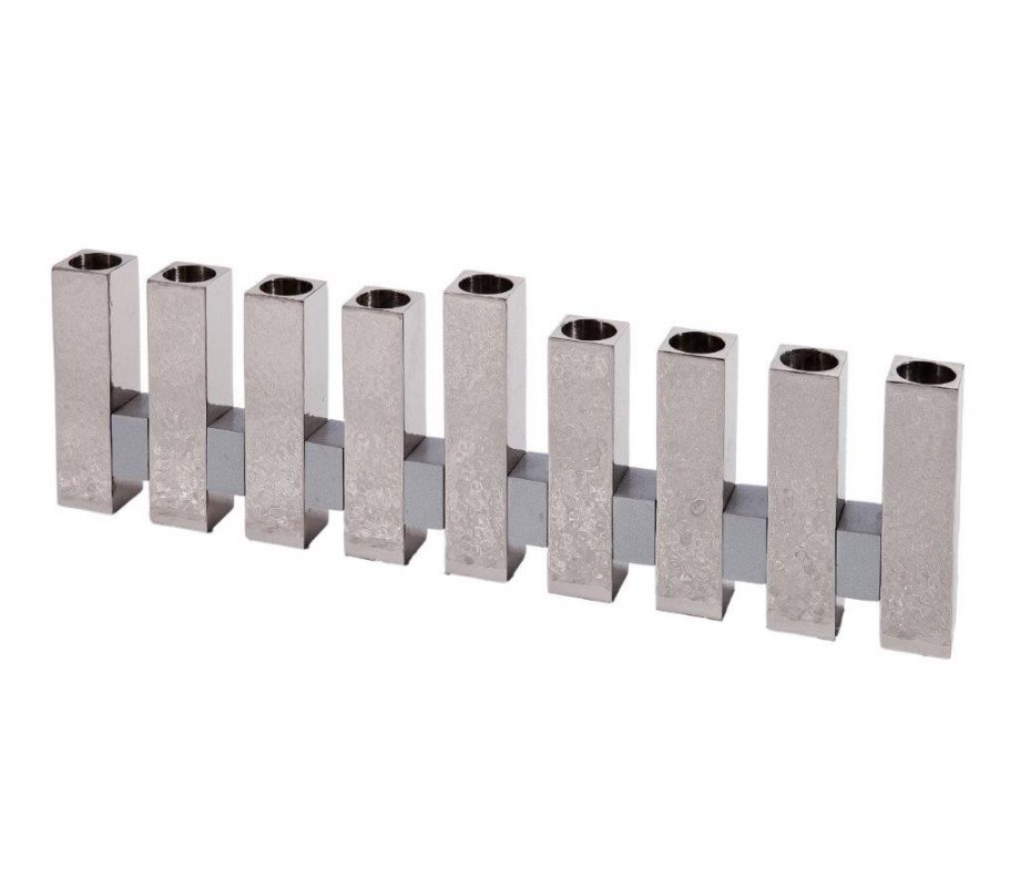Yair Emanuel Chanukah Menorah Standing Pillar Design - Hammered Silver
