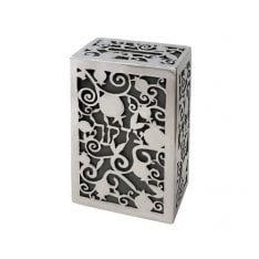 Yair Emanuel Charity Box, Cutout Pomegranates and Word Tzedakah  Silver and Gray