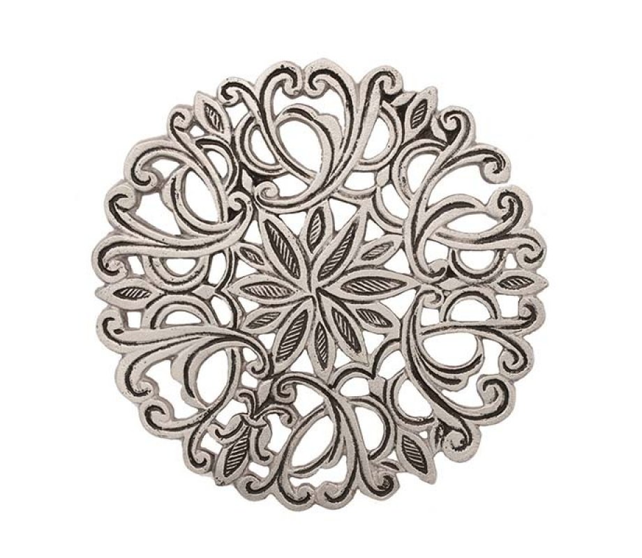 Yair Emanuel Circular Aluminum Trivet, Swirls and Twirls - Silver