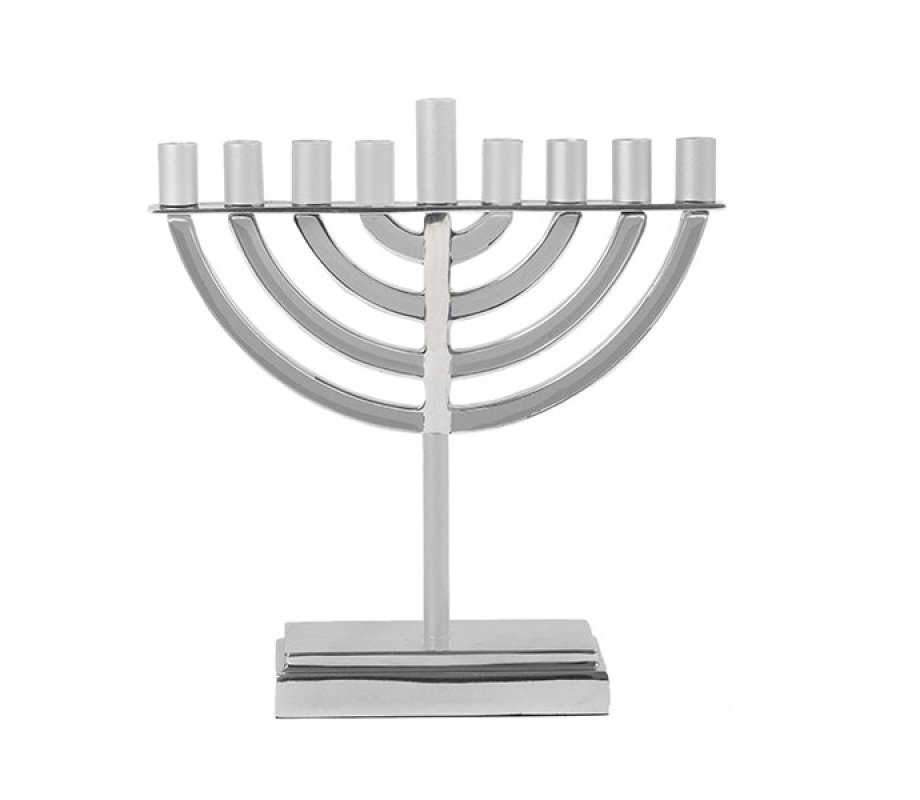 Yair Emanuel Classic Contemporary Aluminum Hanukkah Menorah - Silver