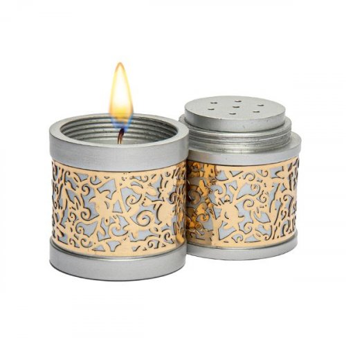 Yair Emanuel Compact Havdalah Candle and Spice Holder, Cutout Design - Silver