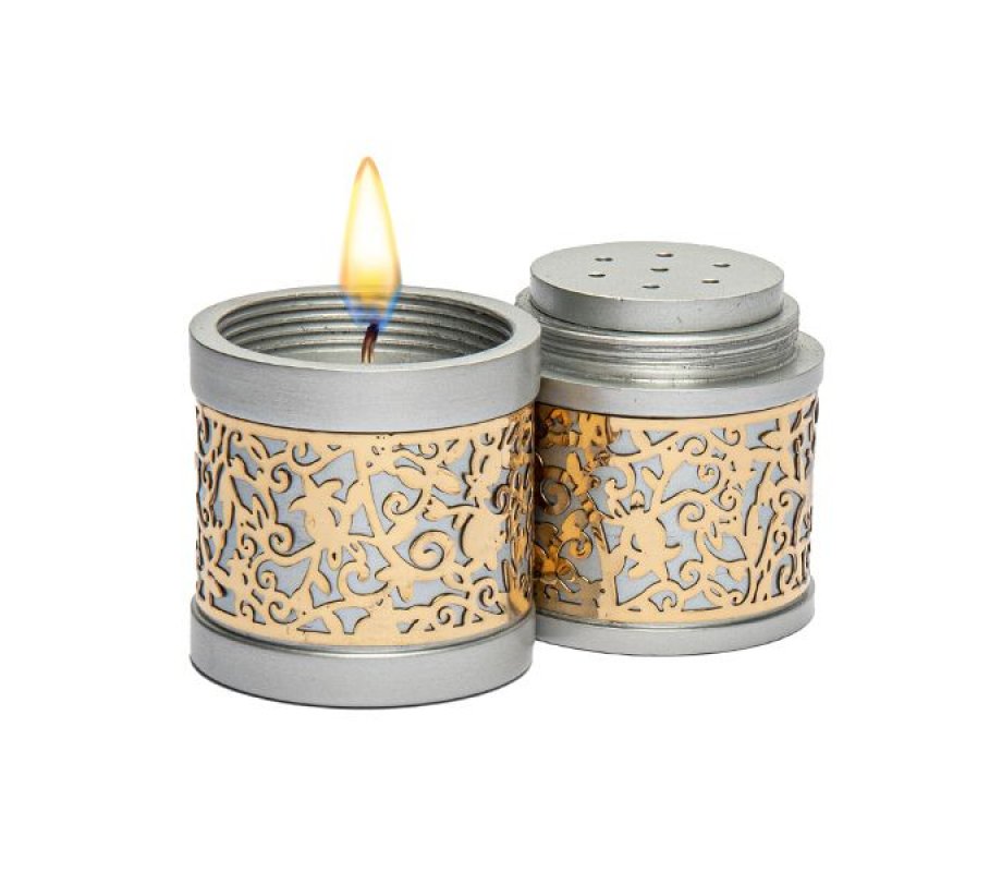 Yair Emanuel Compact Havdalah Candle and Spice Holder, Cutout Design - Silver