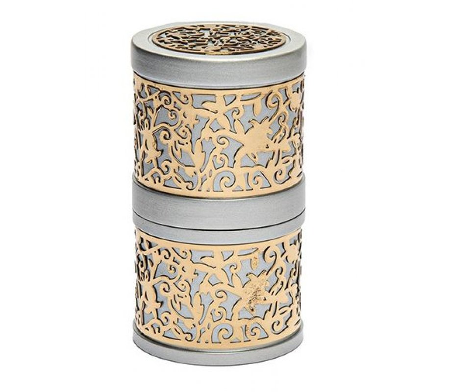 Yair Emanuel Compact Havdalah Candle and Spice Holder, Cutout Design - Silver