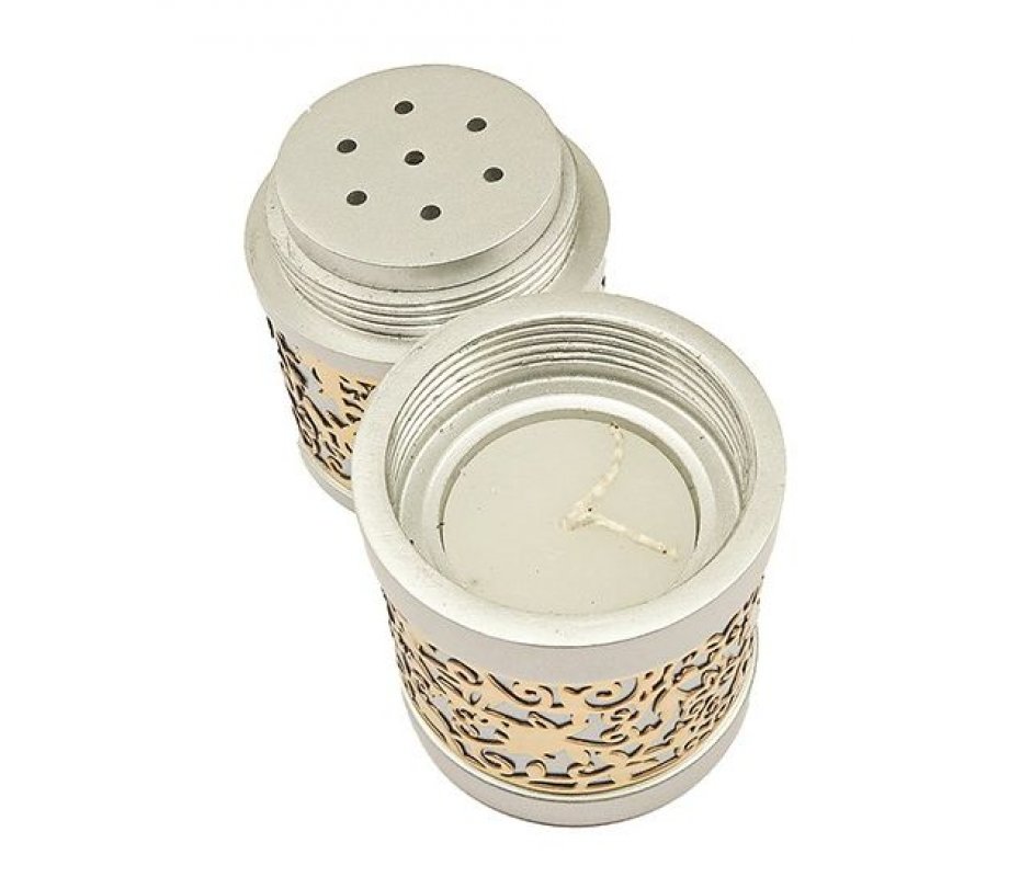 Yair Emanuel Compact Havdalah Candle and Spice Holder, Cutout Design - Silver