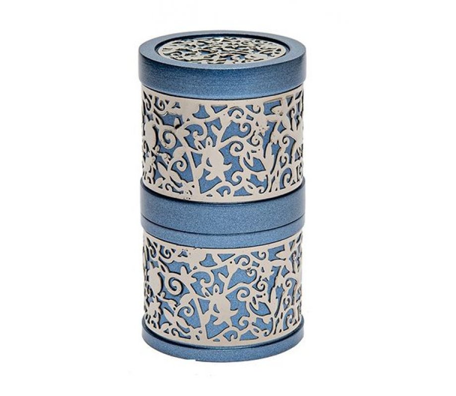 Yair Emanuel Compact Havdalah Spice Box & Candle Holder, Cutout Design - Blue