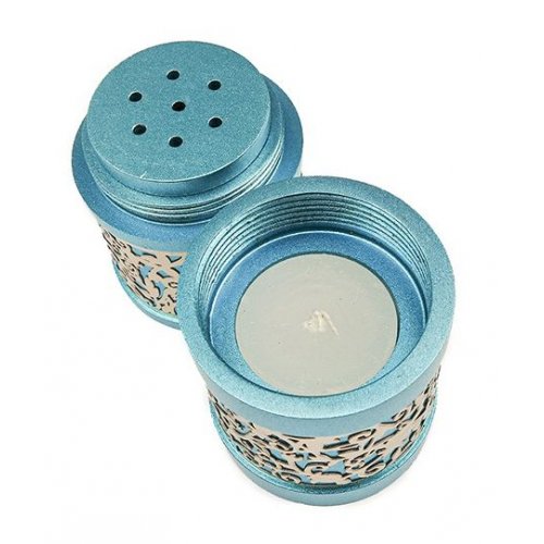 Yair Emanuel Compact Havdalah Spice Box and Candle Holder, Cutouts - Turquoise