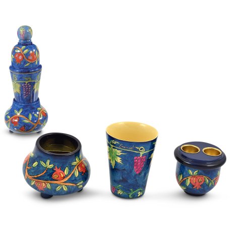 Yair Emanuel Compact Shabbat Candlesticks and Havdalah Set - Pomegranates