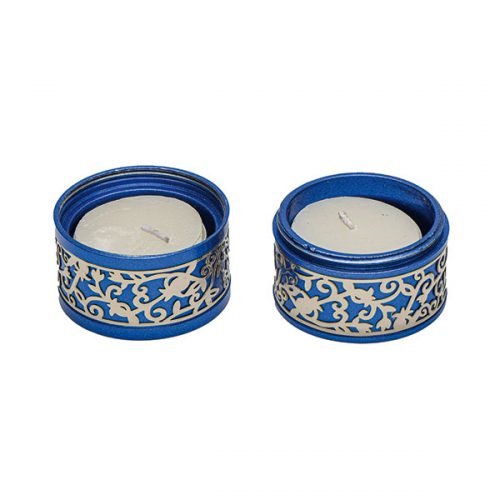 Yair Emanuel Compact Travelling Candlesticks, Cutout Pomegranates - Blue