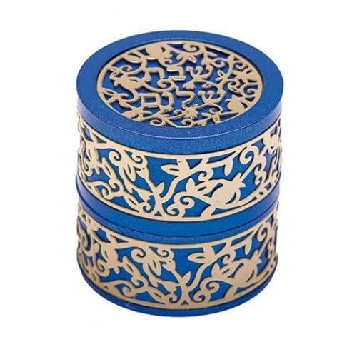 Yair Emanuel Compact Travelling Candlesticks, Cutout Pomegranates - Blue