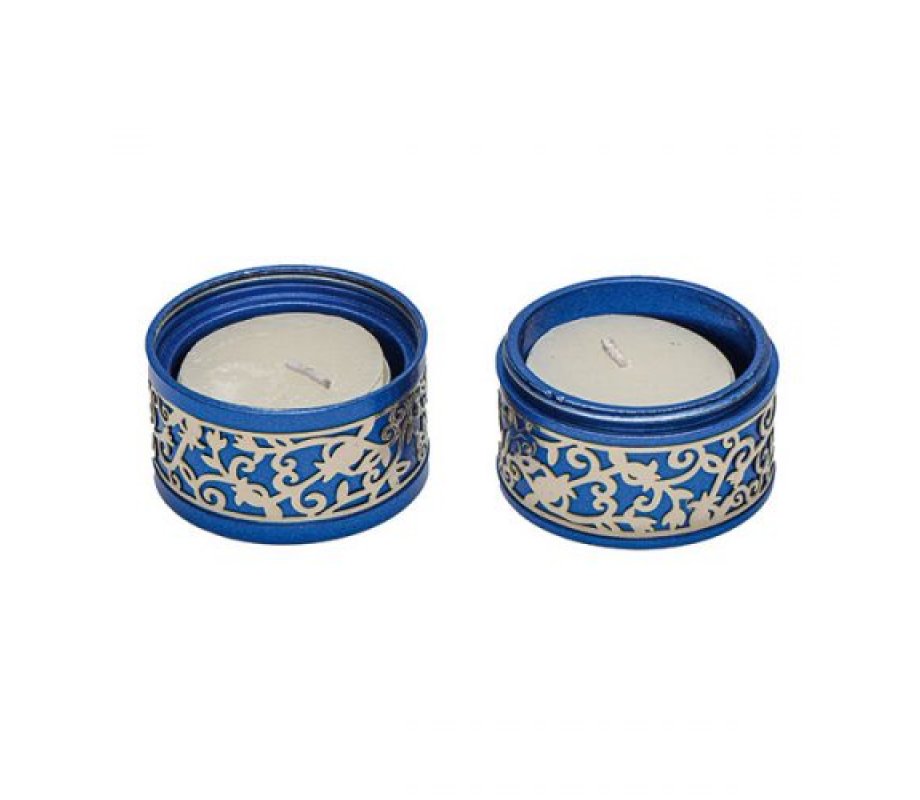Yair Emanuel Compact Travelling Candlesticks, Cutout Pomegranates - Blue