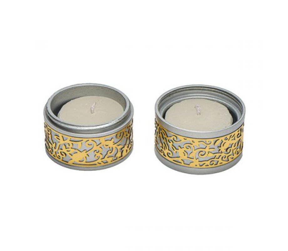 Yair Emanuel Compact Travelling Candlesticks, Cutout Pomegranates - Gold