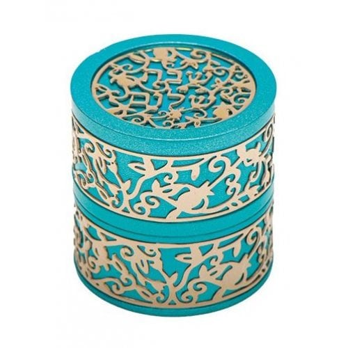 Yair Emanuel Compact Travelling Candlesticks, Cutout Pomegranates - Turquoise