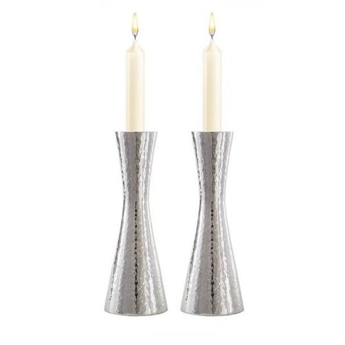 Yair Emanuel Cone Shape Candlestick in Hammered Silver - Choice of 3 sizes