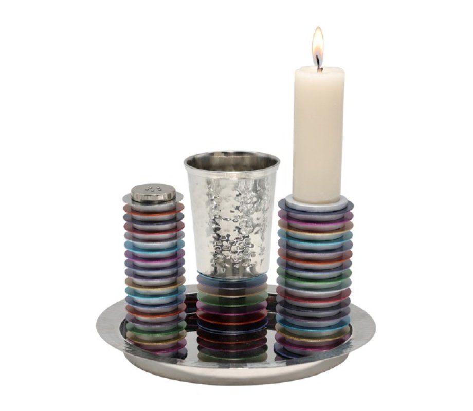 Yair Emanuel Contemporary 4-Piece Havdalah Set, Stacked Discs - Colored