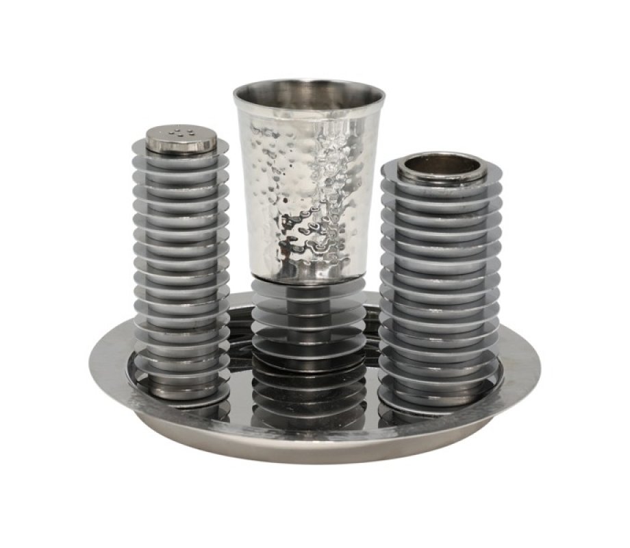 Yair Emanuel Contemporary 4-Piece Havdalah Set, Stacked Discs - Gray