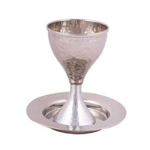 Yair Emanuel Contemporary Hammered Metal Kiddush Cup Set  Silver Band