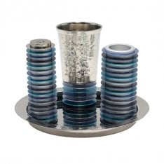 Yair Emanuel Contemporary Havdalah Set, Hammered Nickel - Blue Discs