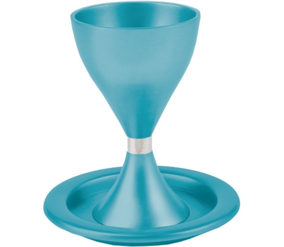 Yair Emanuel Contemporary Style Aluminum Kiddush Cup and Plate