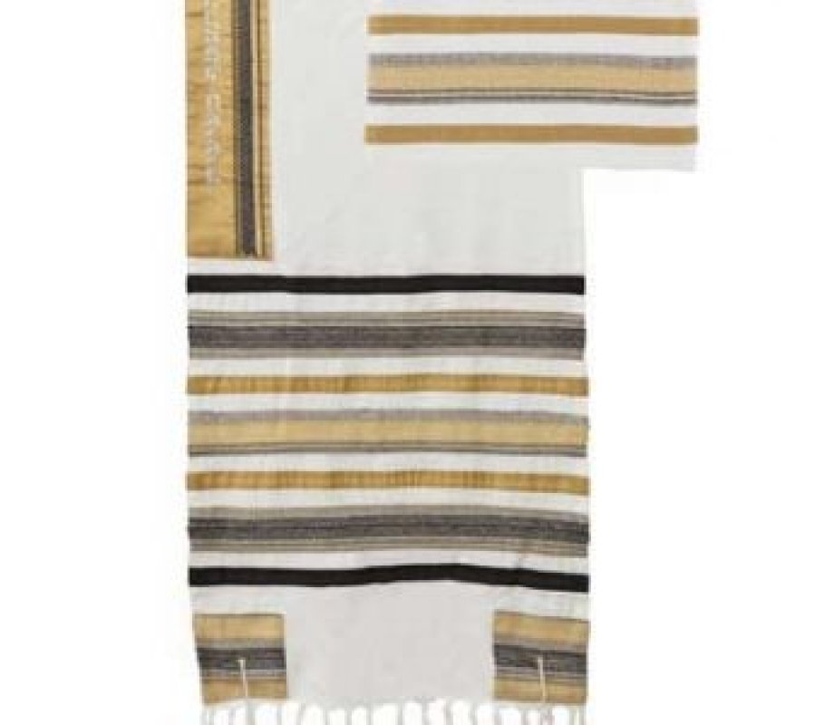 Yair Emanuel Cotton Tallit Set with Applique - Brown and Black Stripes