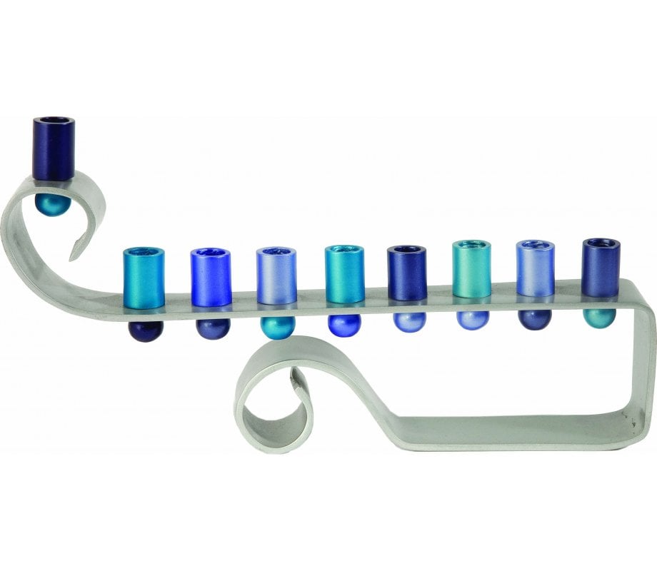 Yair Emanuel Curling Curves Anodized Aluminum Hanukkah Menorah - Blue