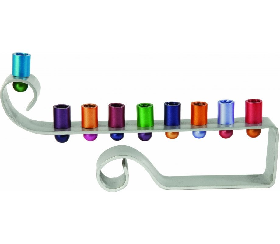 Yair Emanuel Curling Curves Anodized Aluminum Hanukkah Menorah - Multicolor
