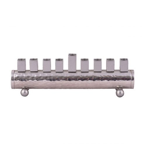 Yair Emanuel Cylinder Chanukah Menorah, Hammered Aluminum - Silver