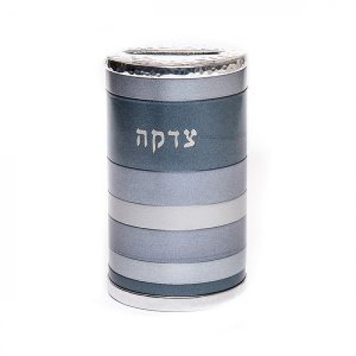 Yair Emanuel Cylinder Charity Tzedakah Box, Horizontal Bands - Gray