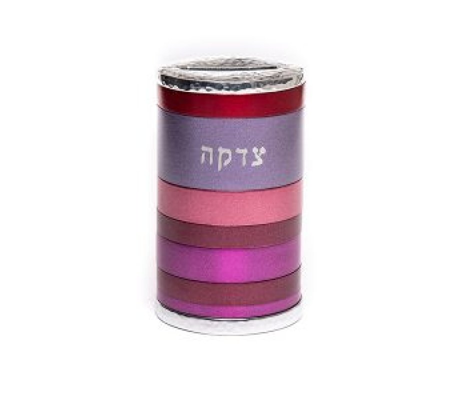 Yair Emanuel Cylinder Charity Tzedakah Box, Horizontal Bands - Shades of Red