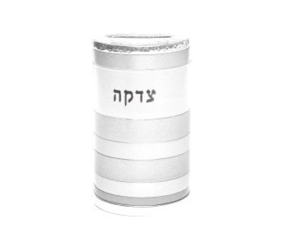 Yair Emanuel Cylinder Charity Tzedakah Box, Horizontal Bands - Silver