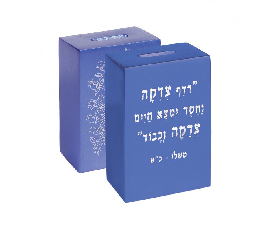 Yair Emanuel Decorative Charity Tzedakah Box with Biblical Verse - Blue