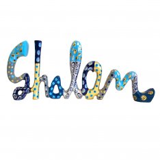 Yair Emanuel, Decorative Free Standing Shalom Sculpture - English in Blue