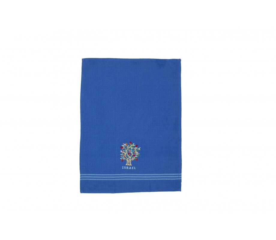 Yair Emanuel Dish Towel, Embroidered Pomegranate Tree - Blue