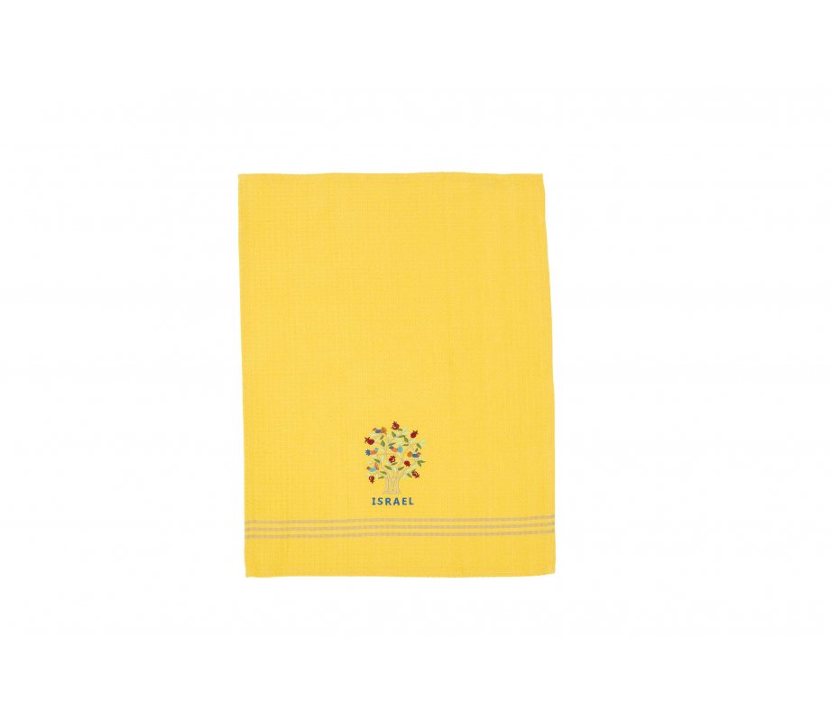 Yair Emanuel Dish Towel, Embroidered Pomegranate Tree - Yellow