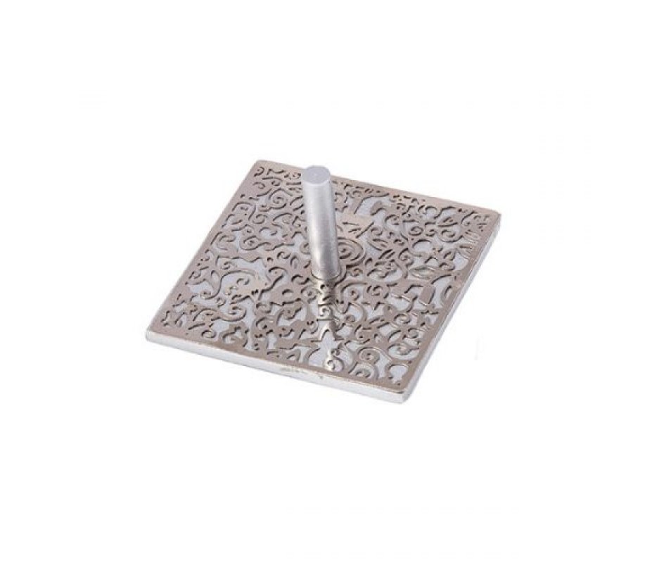 Yair Emanuel Dreidel, Floral and Pomegranate Cut Out Design - Silver