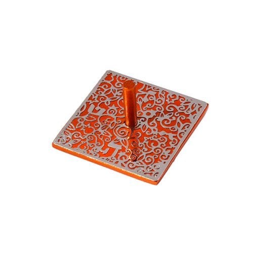 Yair Emanuel Dreidel, Floral and Pomegranate Cutout Design - Orange