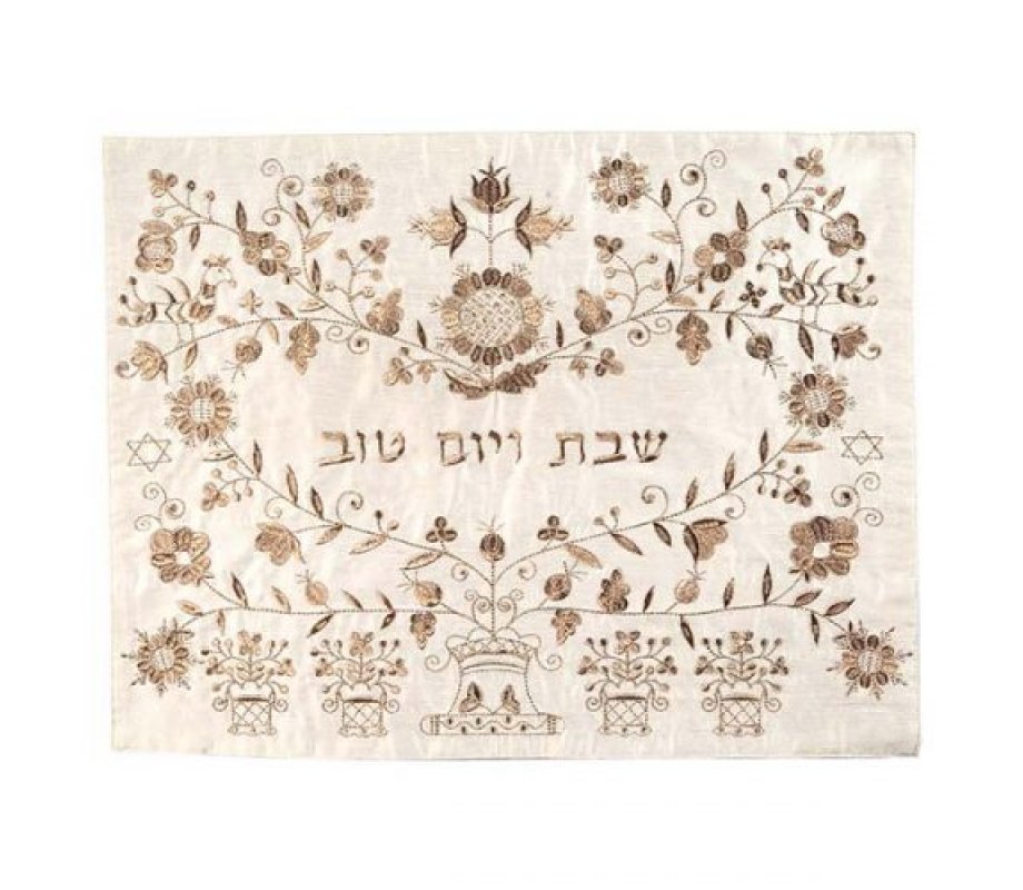 Yair Emanuel Embroidered Challah Cover, Flowers - Gold