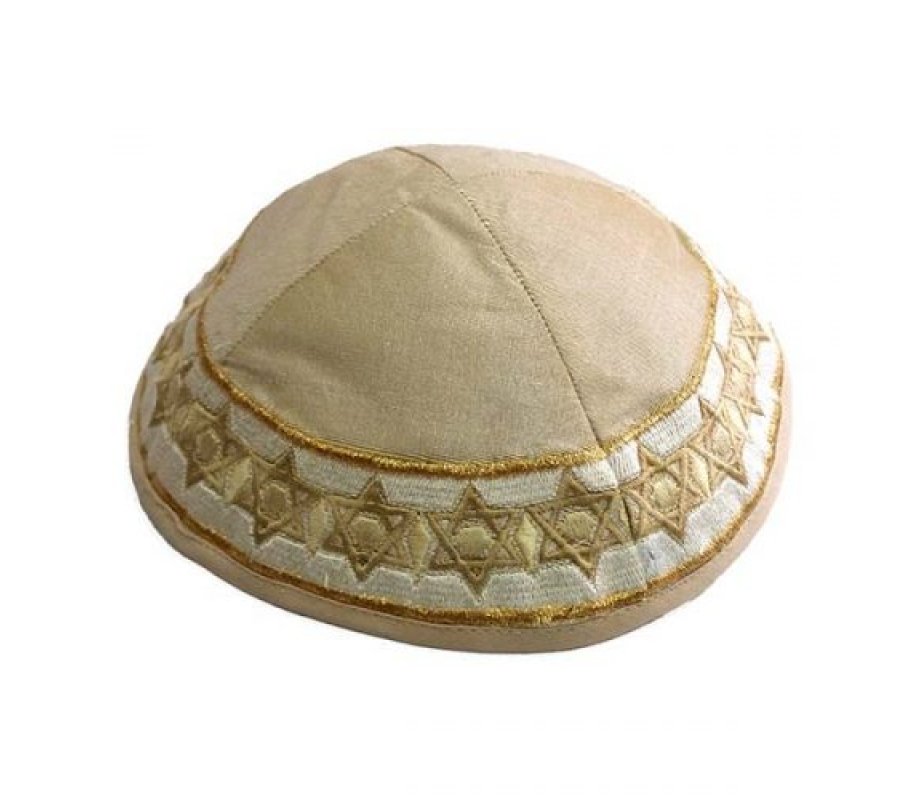 Yair Emanuel Embroidered Kippah, Stars of David - Gold